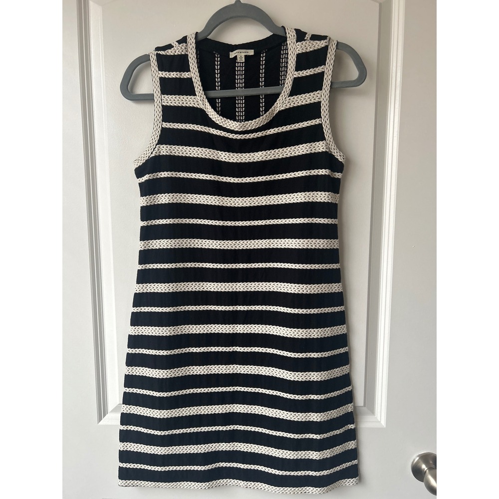 Max Studio Black White Striped Braided Knit Sleeveless Cotton Dress Small